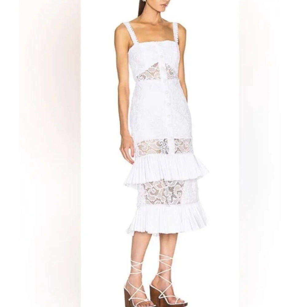 ALEXIS Lyssa Tiered Skirt Dress White Lace Bridal Size Small Wedding Coquette - Picture 14 of 16